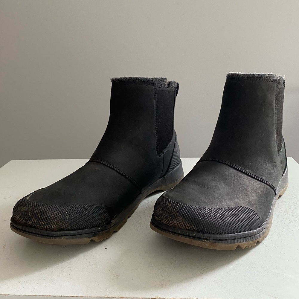 Mens Sorel Ankeny II Chelsea Black Leather Waterproof Winter Boots Size 11